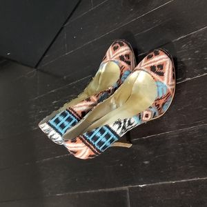 Aztec print heels